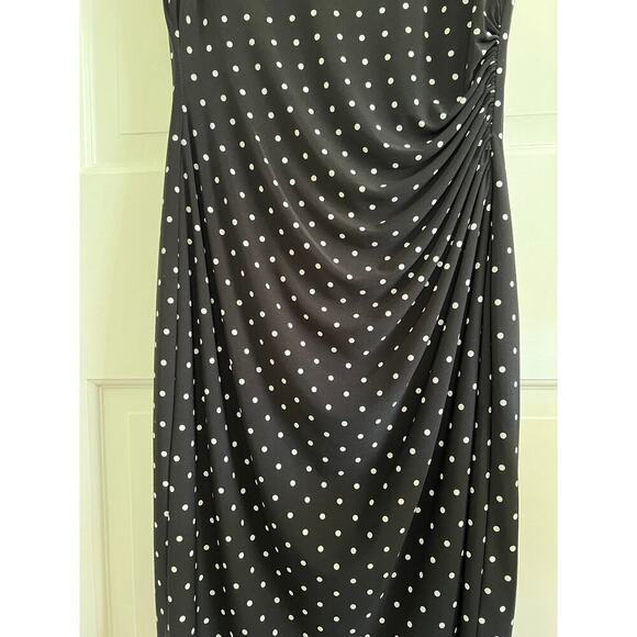 Lauren Ralph Lauren Polka Dot Ruched Midi Sheath Dress Black White Women's 8 - Picture 4 of 12